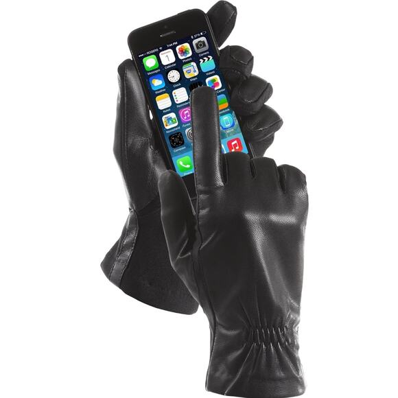 Isotoner Signature Women's‎ Stretch Leather Touchscreen Gloves - Black S/M - Picture 2 of 5